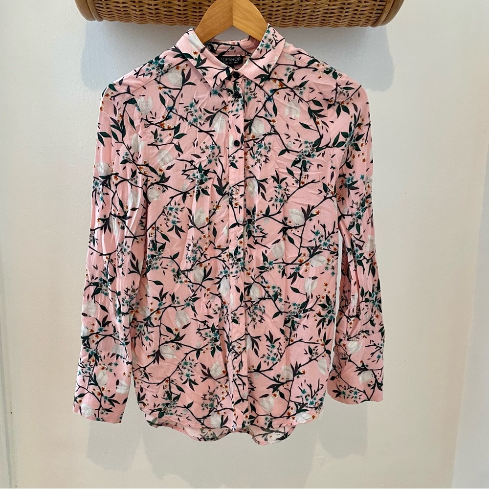 Topshop soft pink cherry blossom blouse